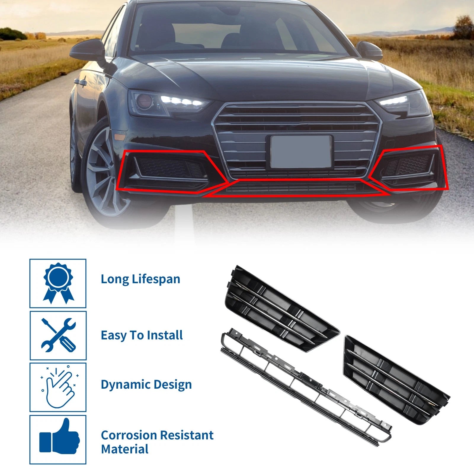 Front Lower Bumper Grille Grill Replacement for Audi A4 B9 (2016–2018)