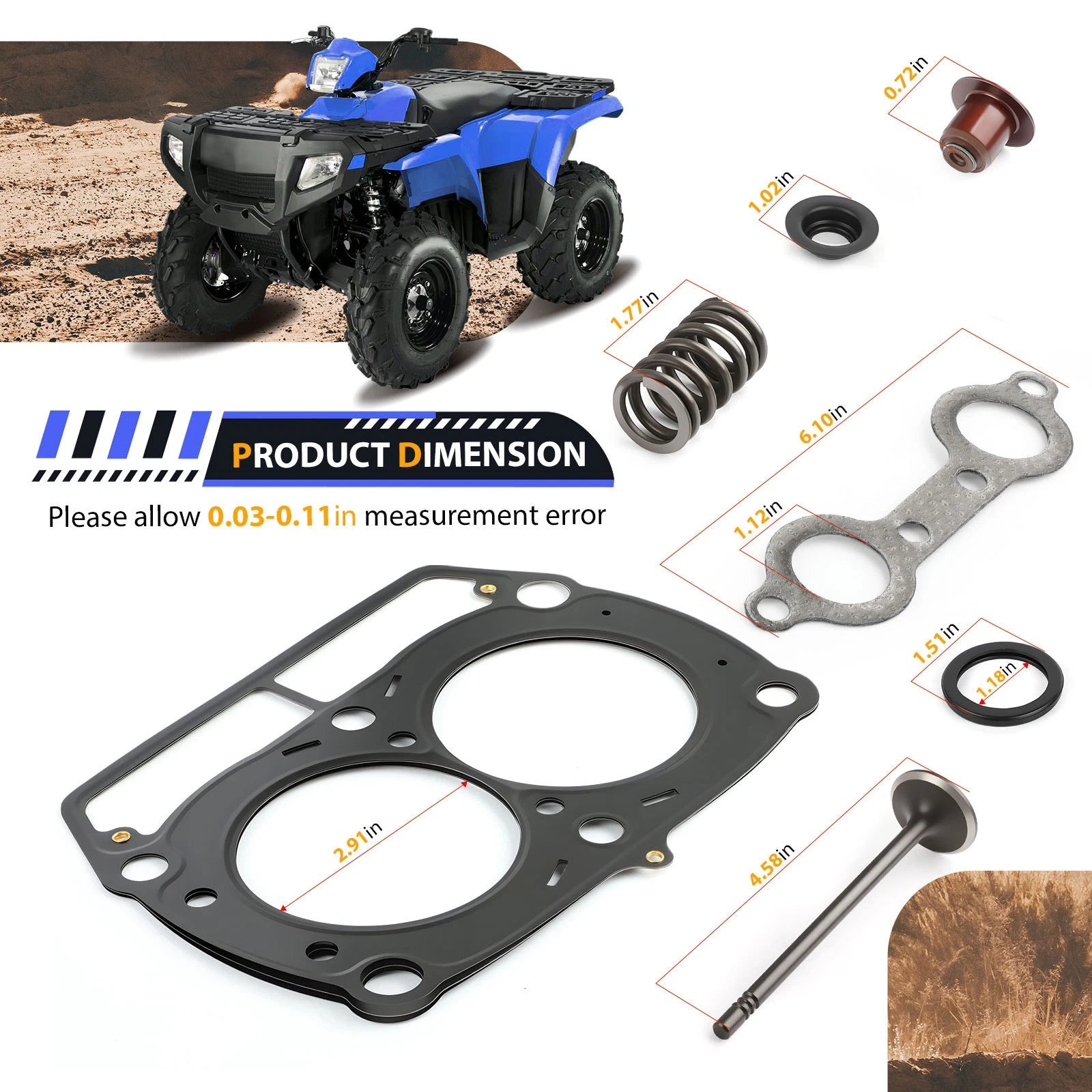 Cylinder Head Gasket & Valves Kit for Polaris RZR S 4 800 (2008–2010)