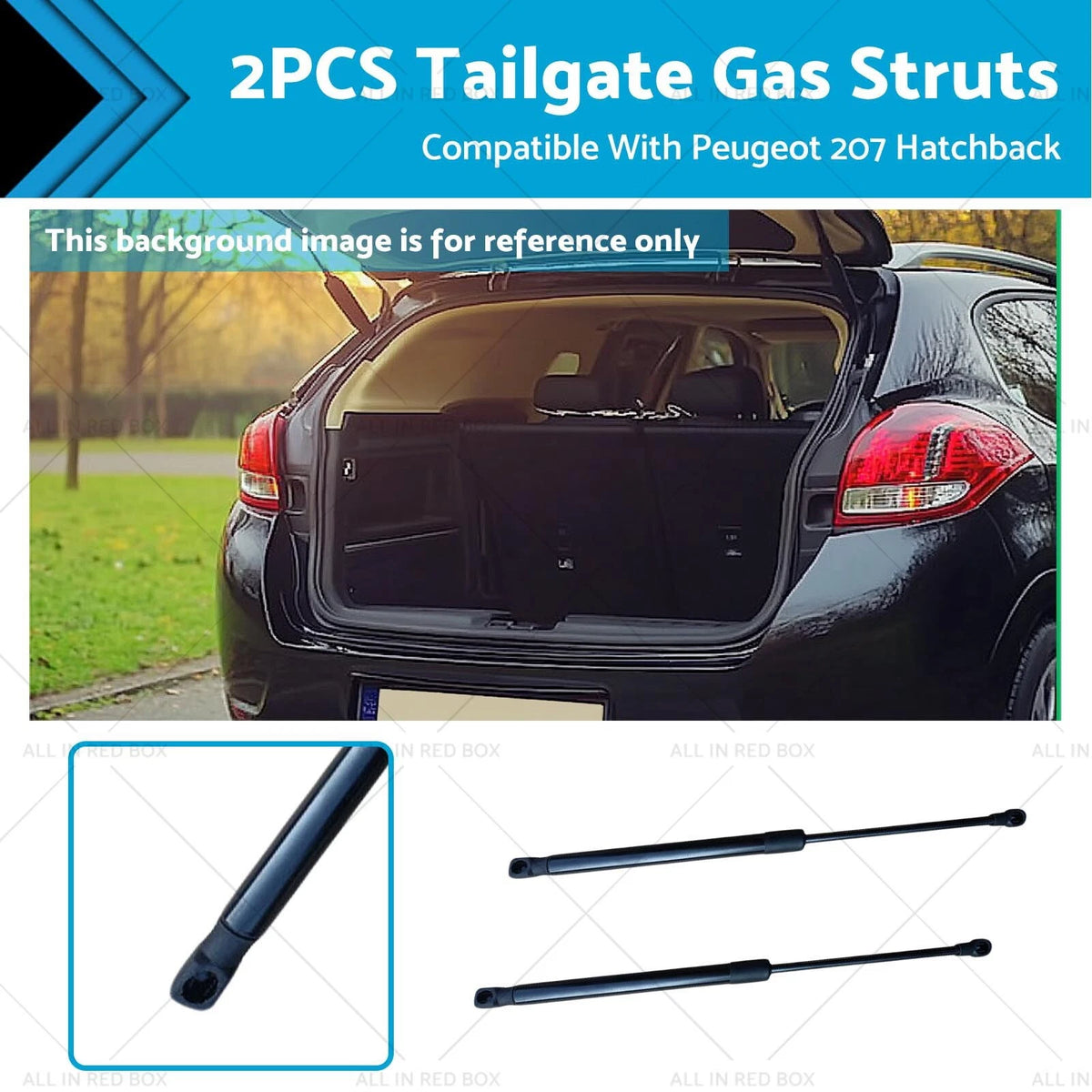 2X Tailgate Gas Struts for Peugeot 207 Hatchback (9659789480) Black