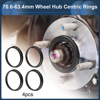 Set of 4 Wheel Hub Centric Rings for Car (70.6mm to 63.4mm) Black Polycarbonate