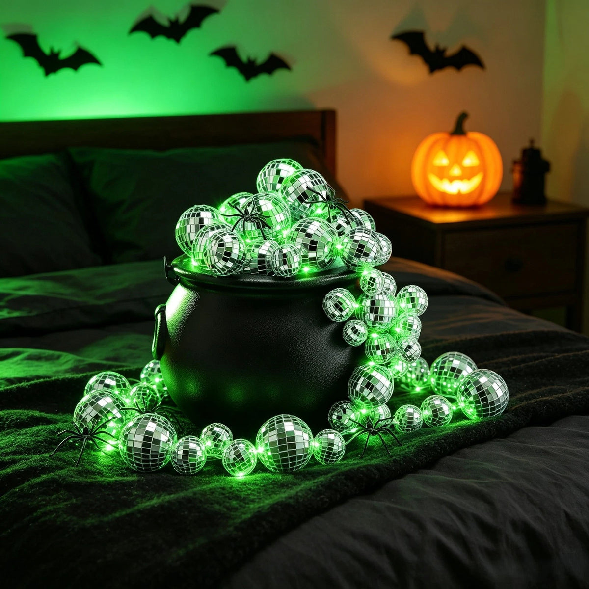 96 Pcs Halloween Cauldron Lighting Kit with Disco Balls and Light Strings