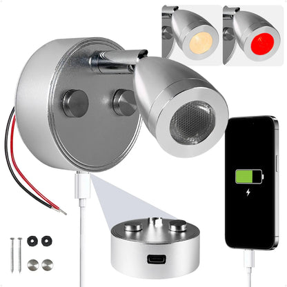LED Reading Light for RV (12V) - Touch Dimmer, USB-C Port, Warm White & Red