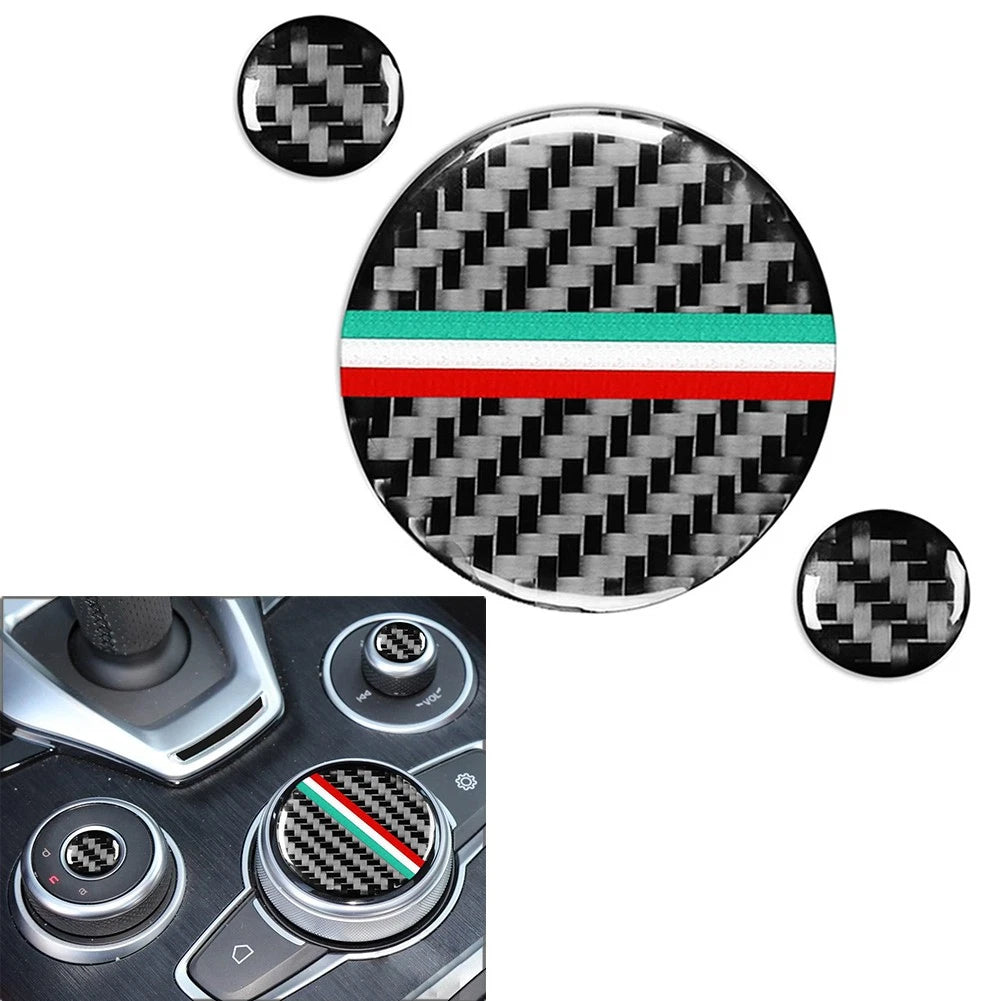 Carbon BLK Center Console Multimedia Knob Cover Trim For Alfa Romeo Giulia 20-21