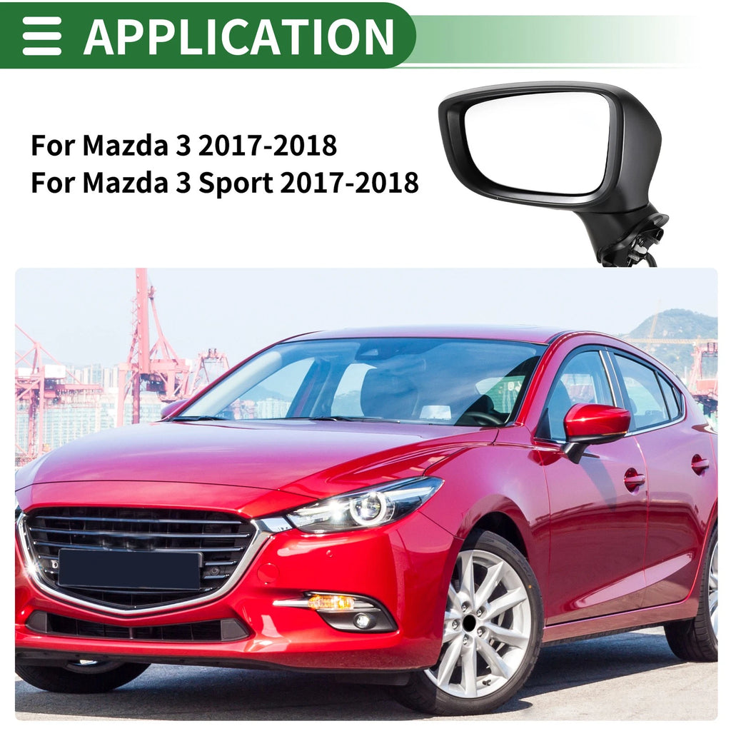 Left Side Door Mirror Replacement Manual Folding Black for Mazda 3 (2017–2018)