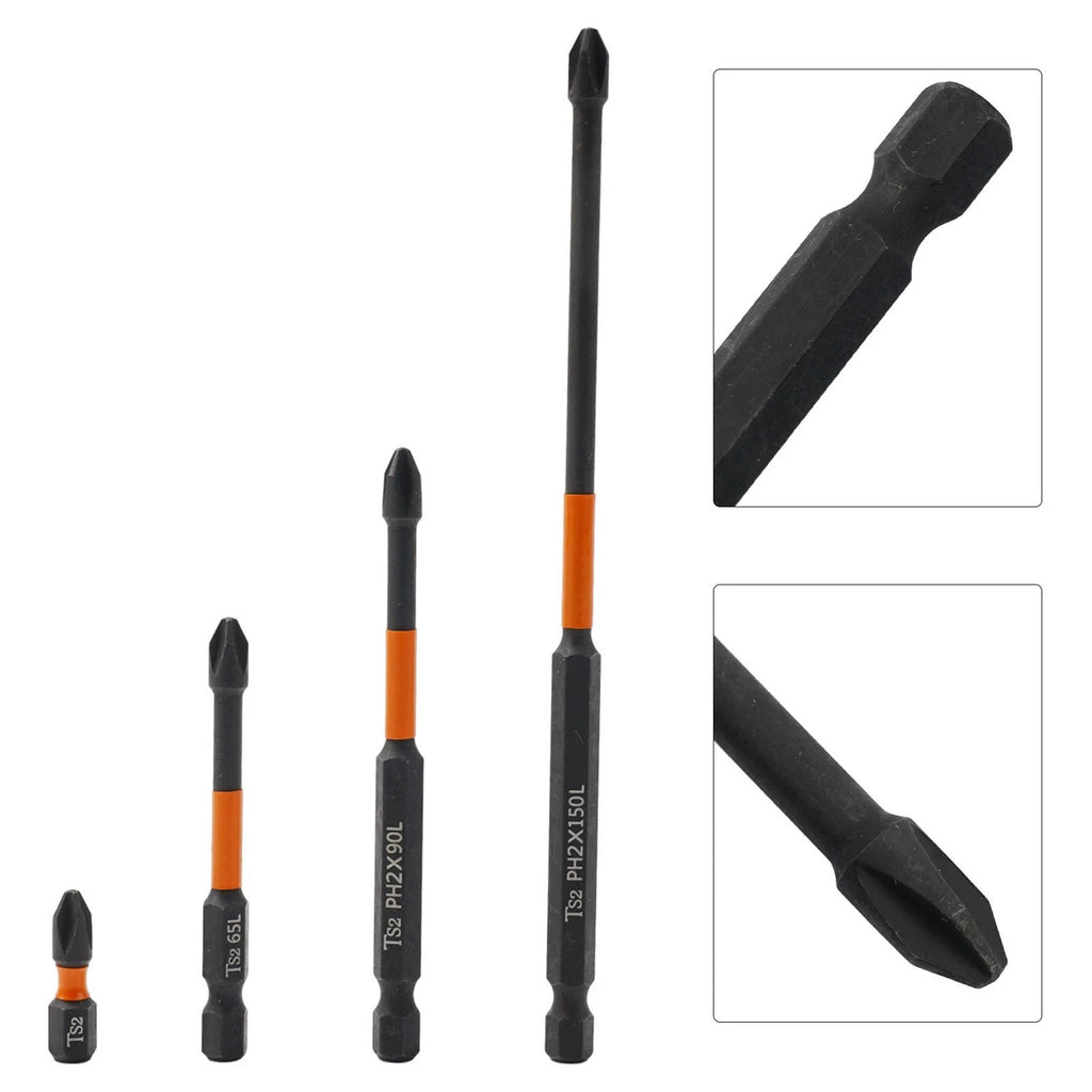 Set of 4 PH2 Magnetic Screwdriver Bits for (25-150mm)