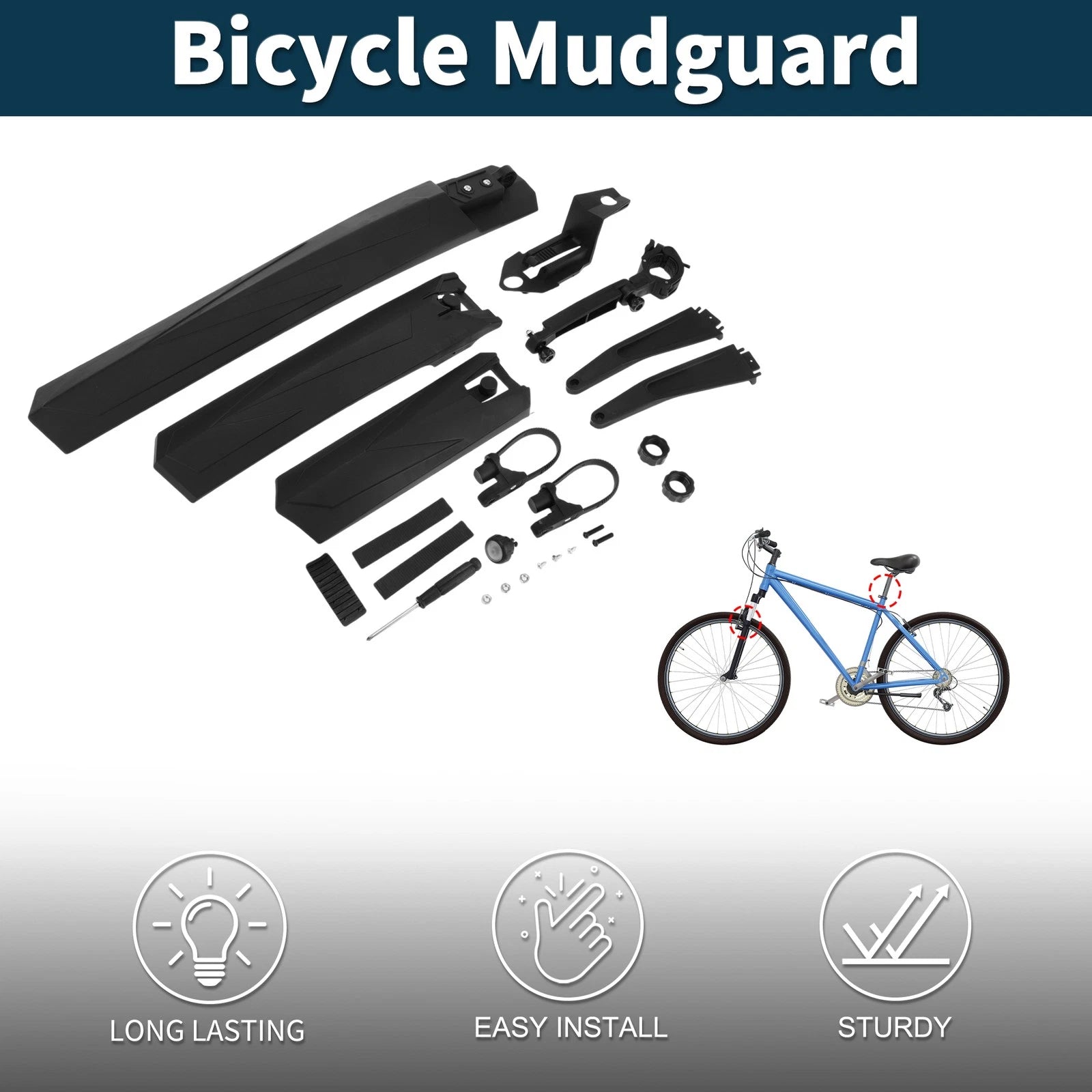 Bike Mudguard Set Front Rear Adjustable for Mountain Road Bikes (1 Set)
