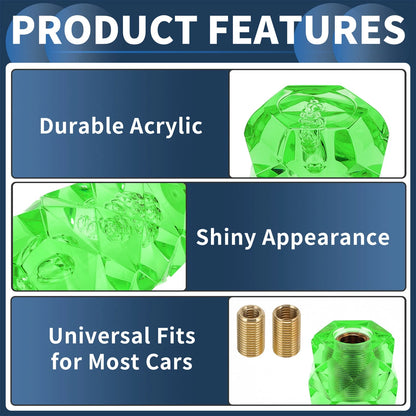 Crystal Shift Knob with 2 Adapters for Universal Fit (20cm, Green)