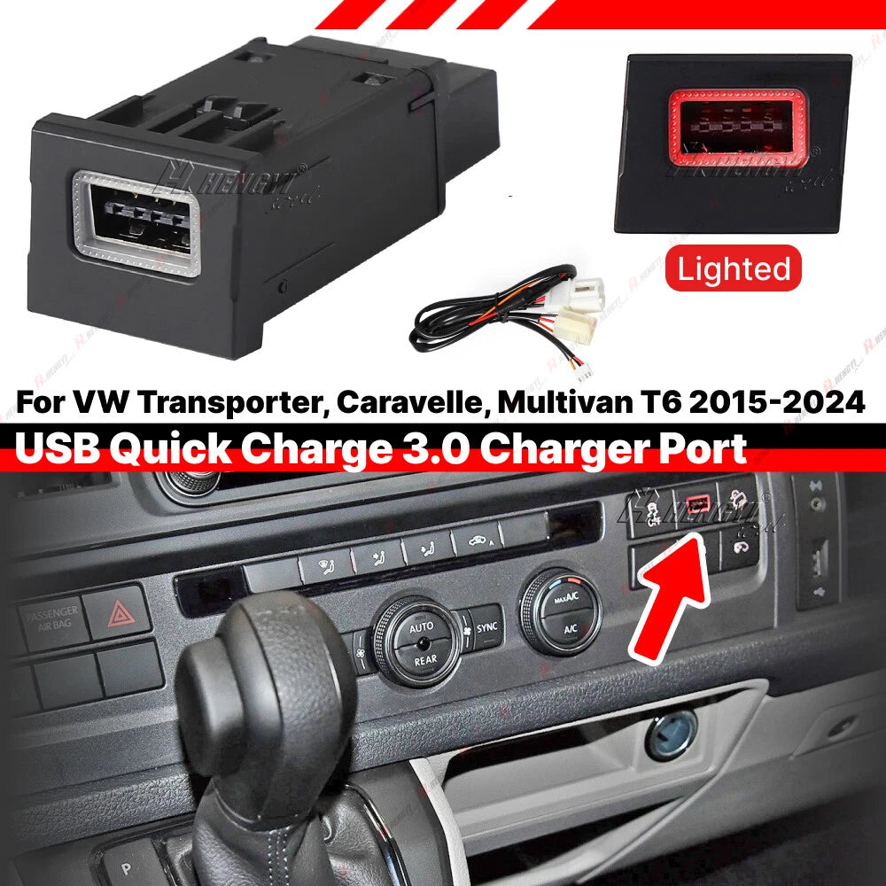 USB-A QC3.0 Charger Port Socket Kit for Transporter (2015–2024) LED Red
