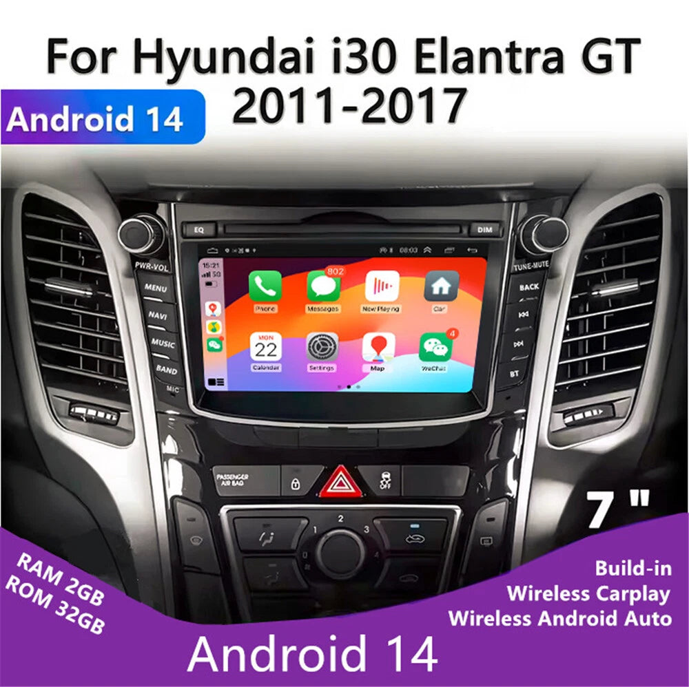7'' Android Head Unit GPS Navigation for Hyundai I30/Elantra GT (2011–2017)
