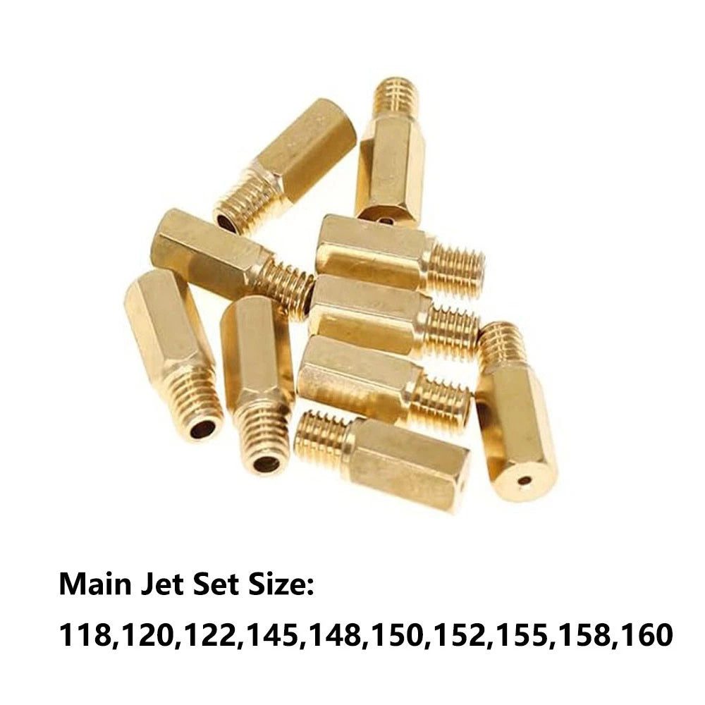 10pcs Carb Main Jet for PWK PE OKO KOSO (118/120/122/145/148/150/152/155/158/160)