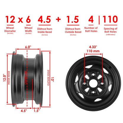 Front Aluminum Wheel 12x6 4x110 Bolt Pattern for Honda (2006–2022)