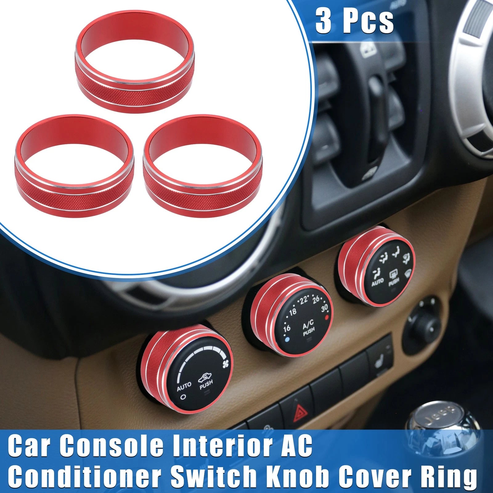 3pcs A/C Switch Knob Cover Ring Decor Replacement for Jeep Wrangler JK (2011–2018)