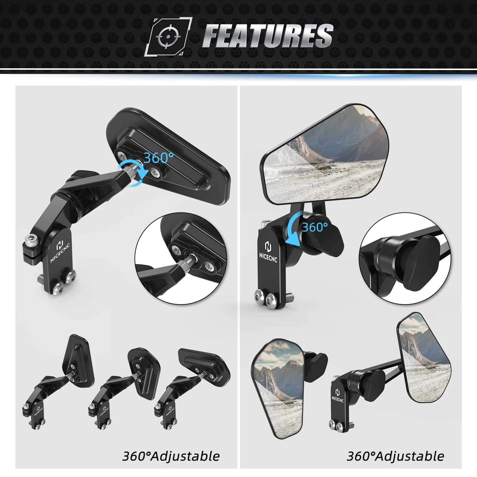 Quick Flip Arrow Folding Mirrors for Motorcycle (Universal)