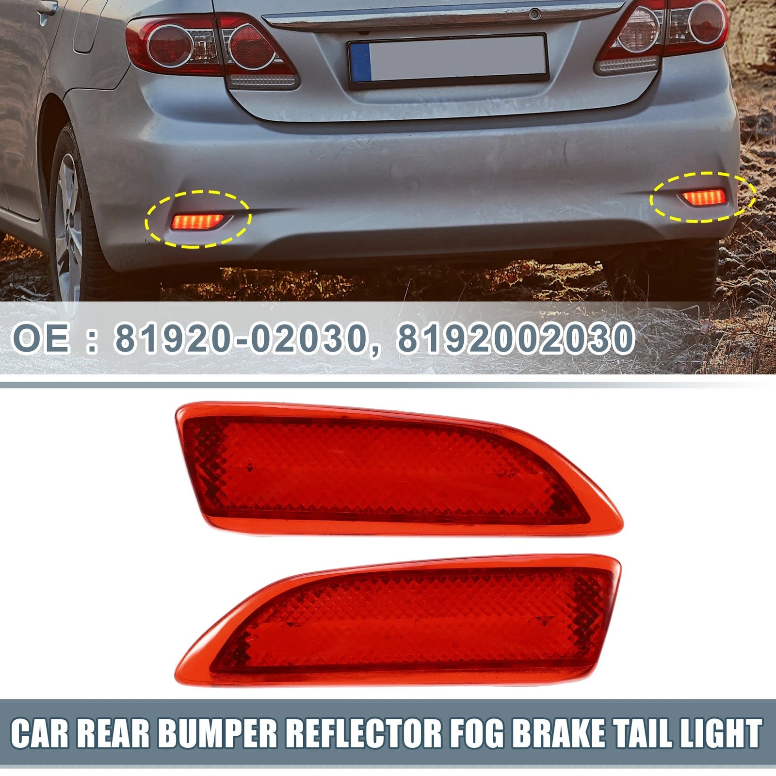 2pcs Rear Bumper Reflector LED Brake Tail Light for Toyota Corolla (2008–2013)
