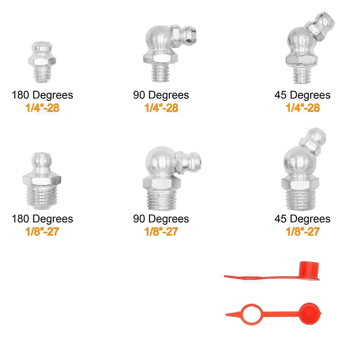 120 PCS Grease Fitting Kit for Machines - Straight & 90 Degree Angled