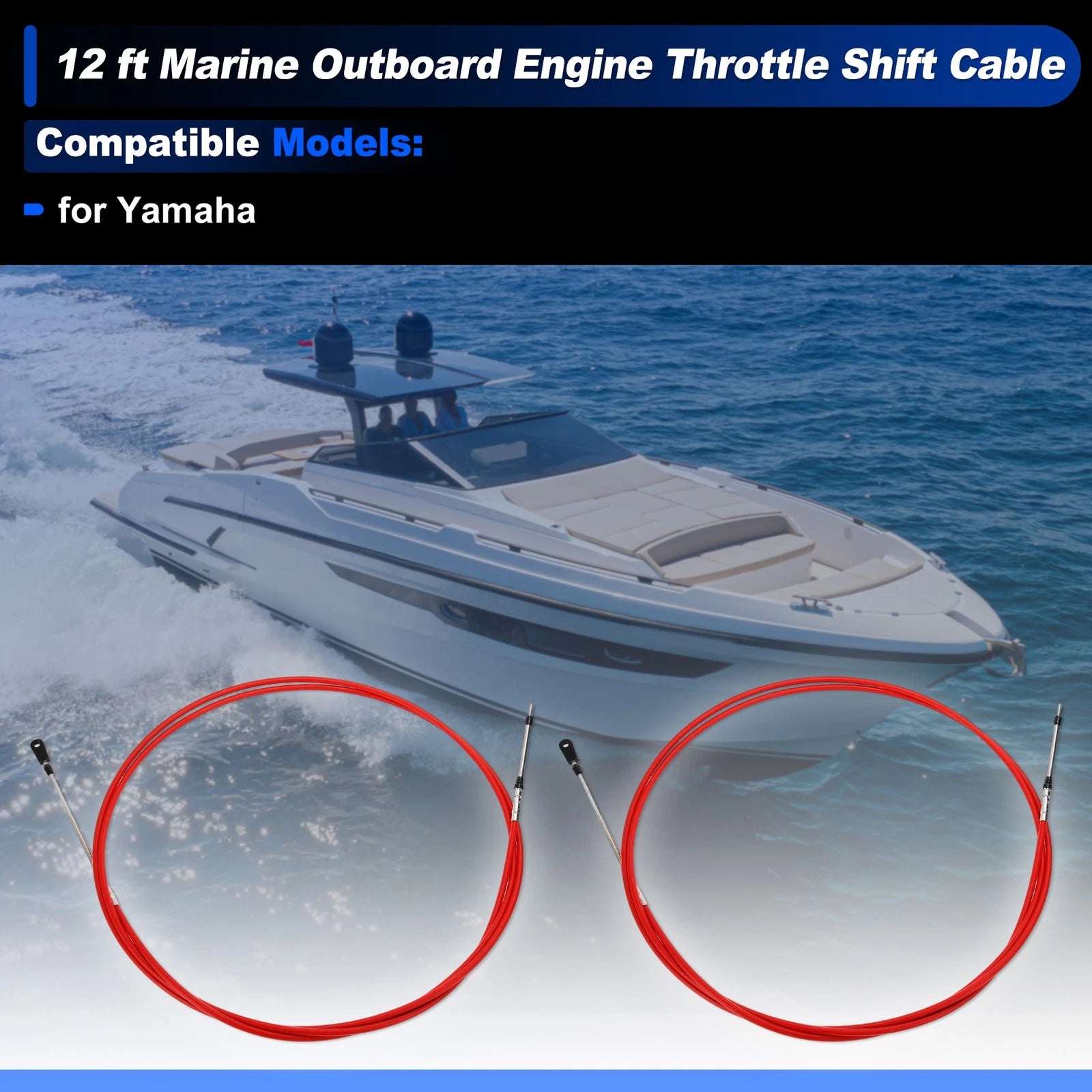2 pcs Throttle Shift Control Cable for Yamaha Boat (Replace Red)