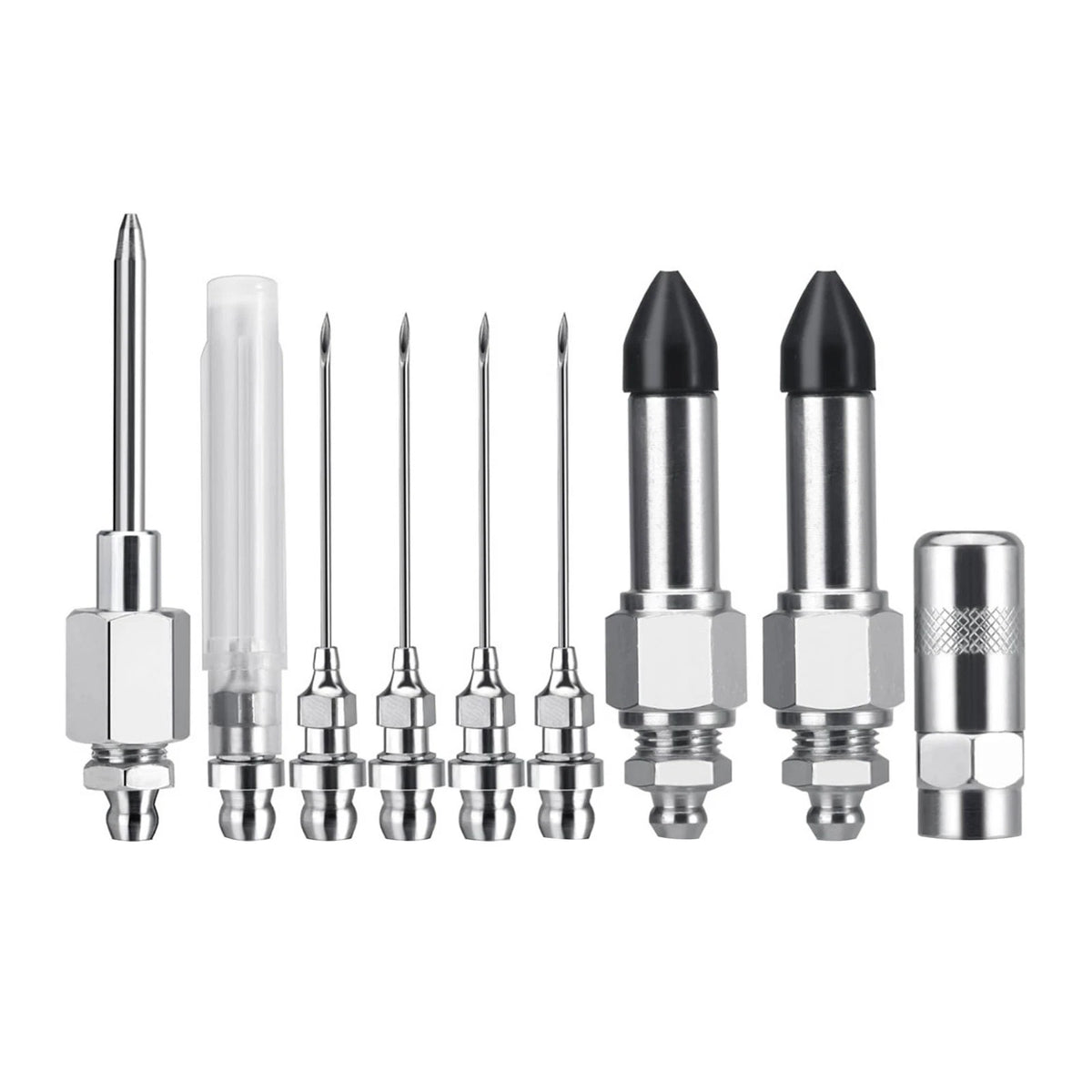 Grease Gun Injector Needle Nozzle Kit with Rubber Adapter (9 Pcs)