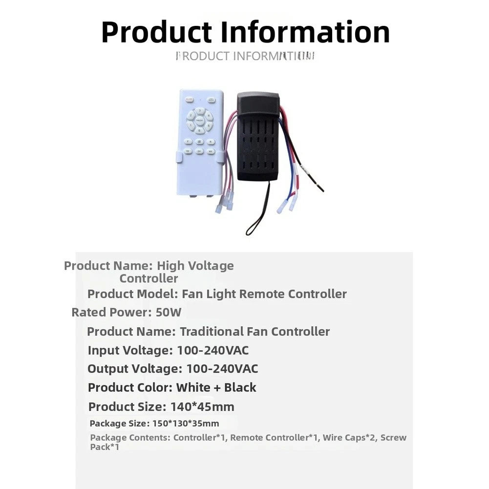 Ceiling Fan with Remote Control for Small Rooms (50W Motor)