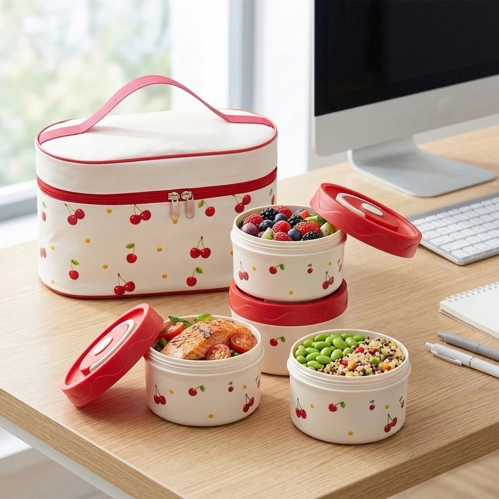 Set of 4 Insulated Lunch Containers 304 SS Stackable 440ml 600ml