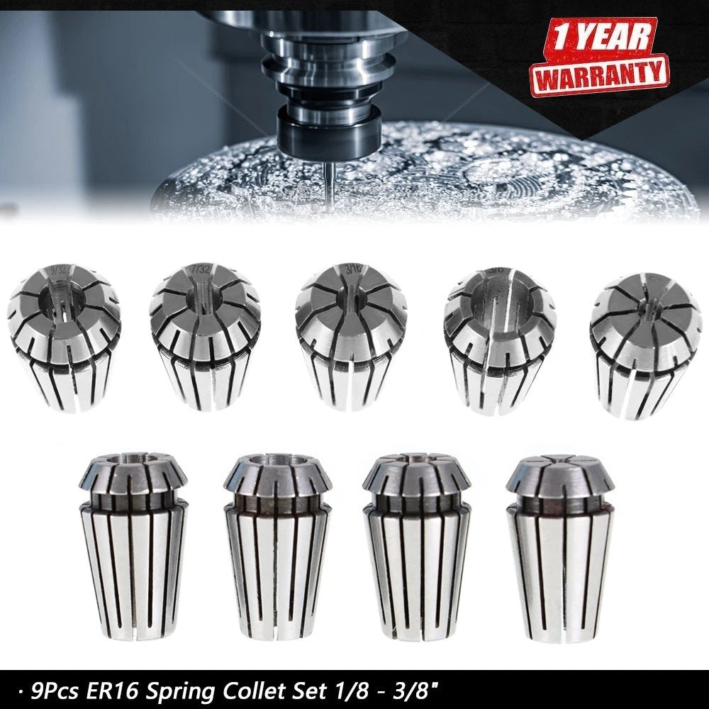 9Pcs ER16 Spring Collet Set for CNC Milling Lathe Engraving Machine