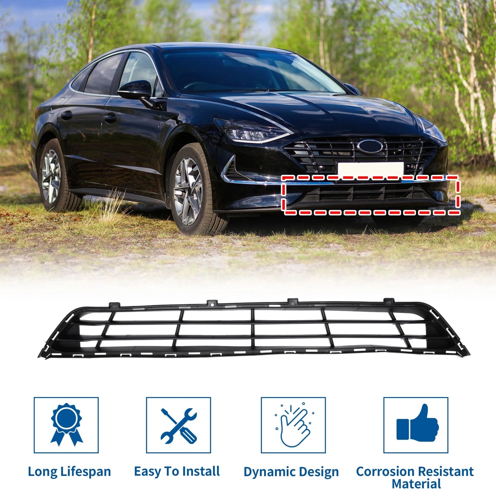 Lower Grille Front Bumper Grille Replacement for Hyundai Sonata (2018–2019)