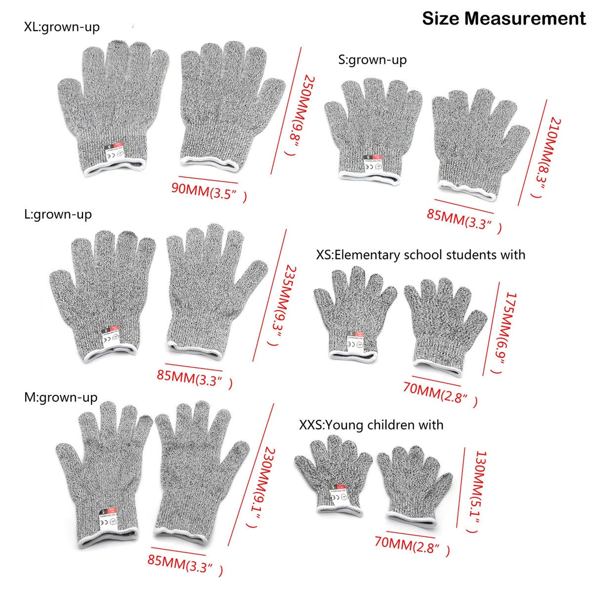 Cut-Resistant Stretch Gloves for Kids (6-8 Years) Level 5 Protection - 6 Pair