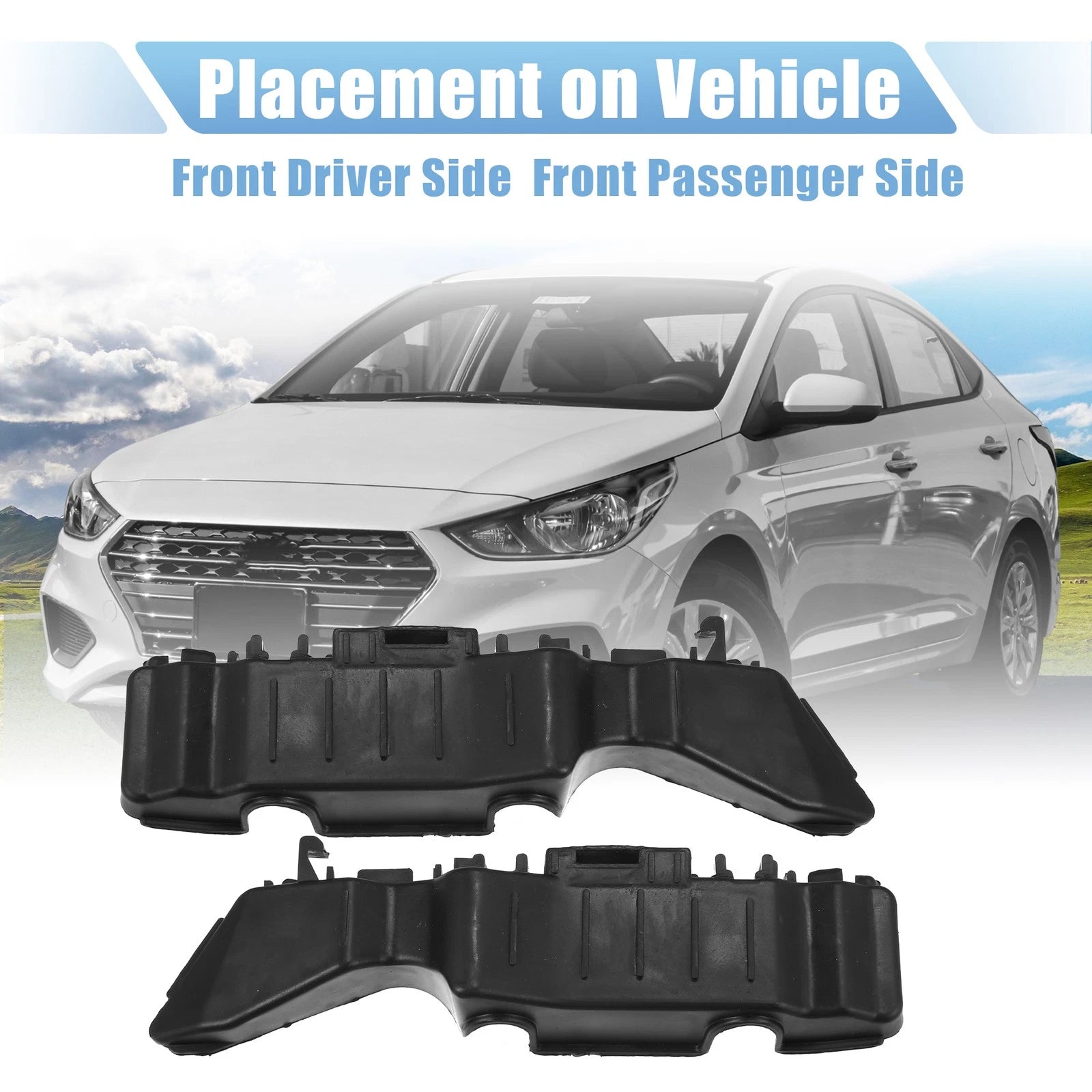 1 Pair Front Bumper Bracket for Hyundai Accent (2012) 86513-1R000 Plastic Black