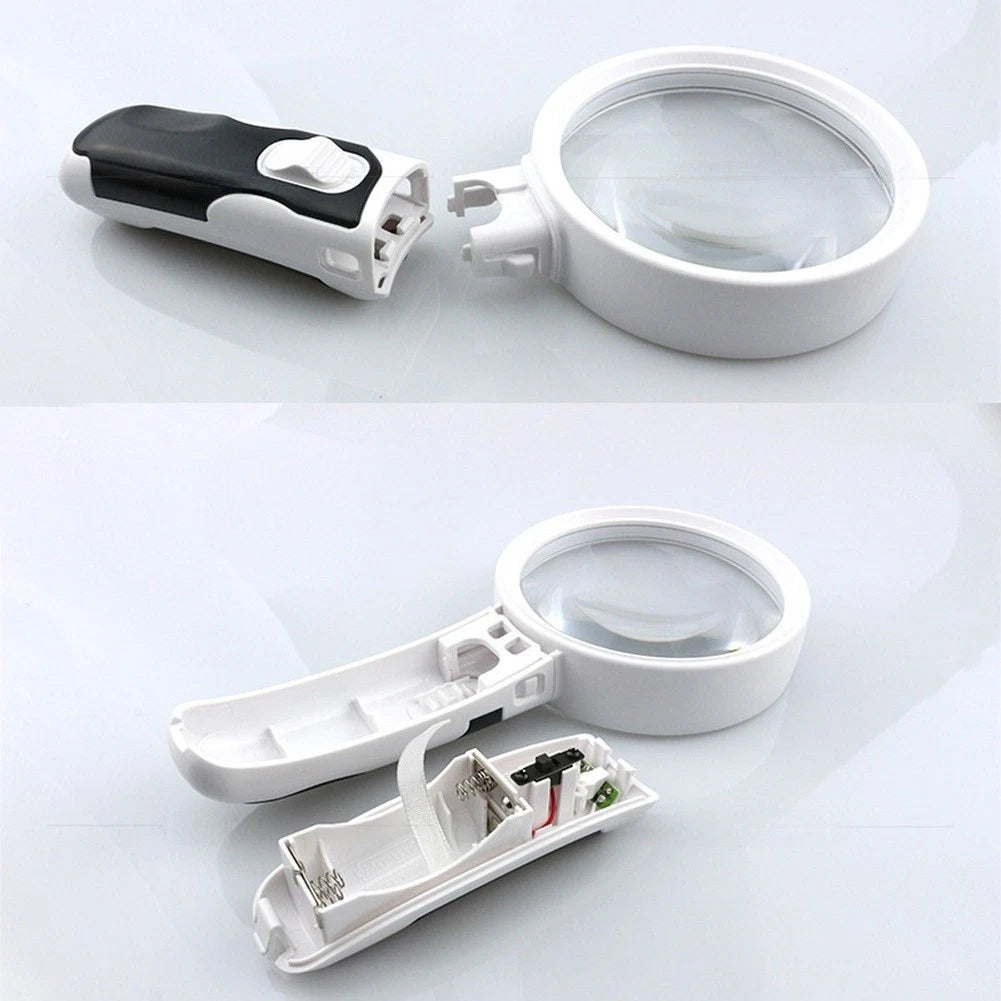 20X Illuminated Magnifying Glass with 2 LED Lights 90mm Lens Rubber Handle