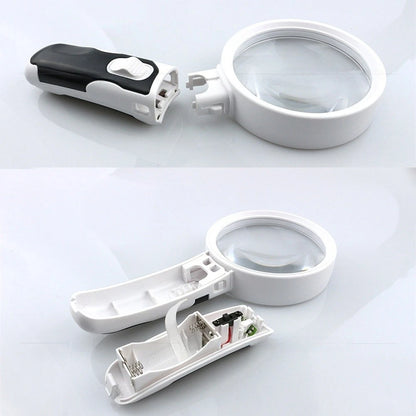 20X Illuminated Magnifying Glass with 2 LED Lights 90mm Lens Rubber Handle
