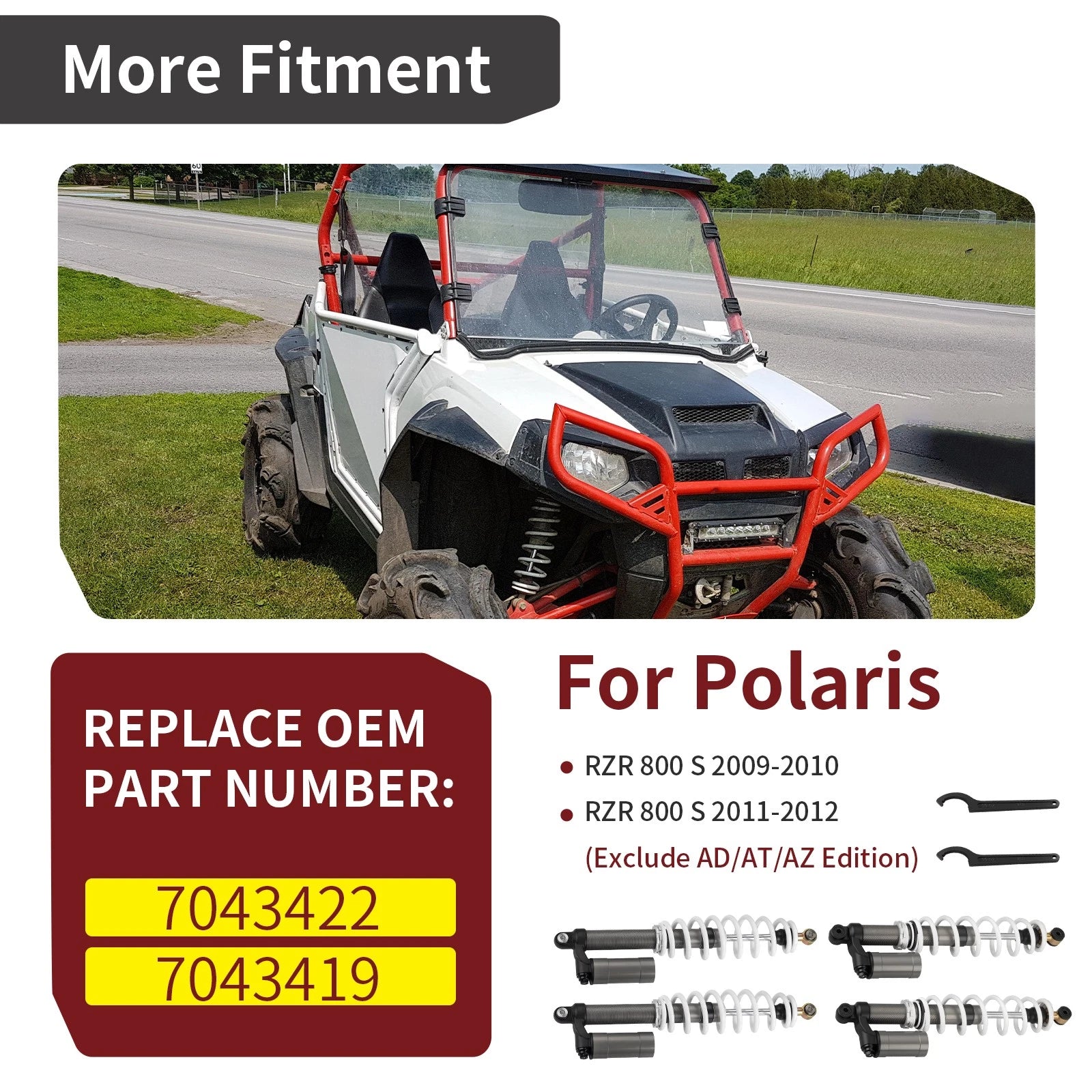 Set of 4 Air Shock Absorbers for Polaris RZR S 800 EFI (2009–2012)