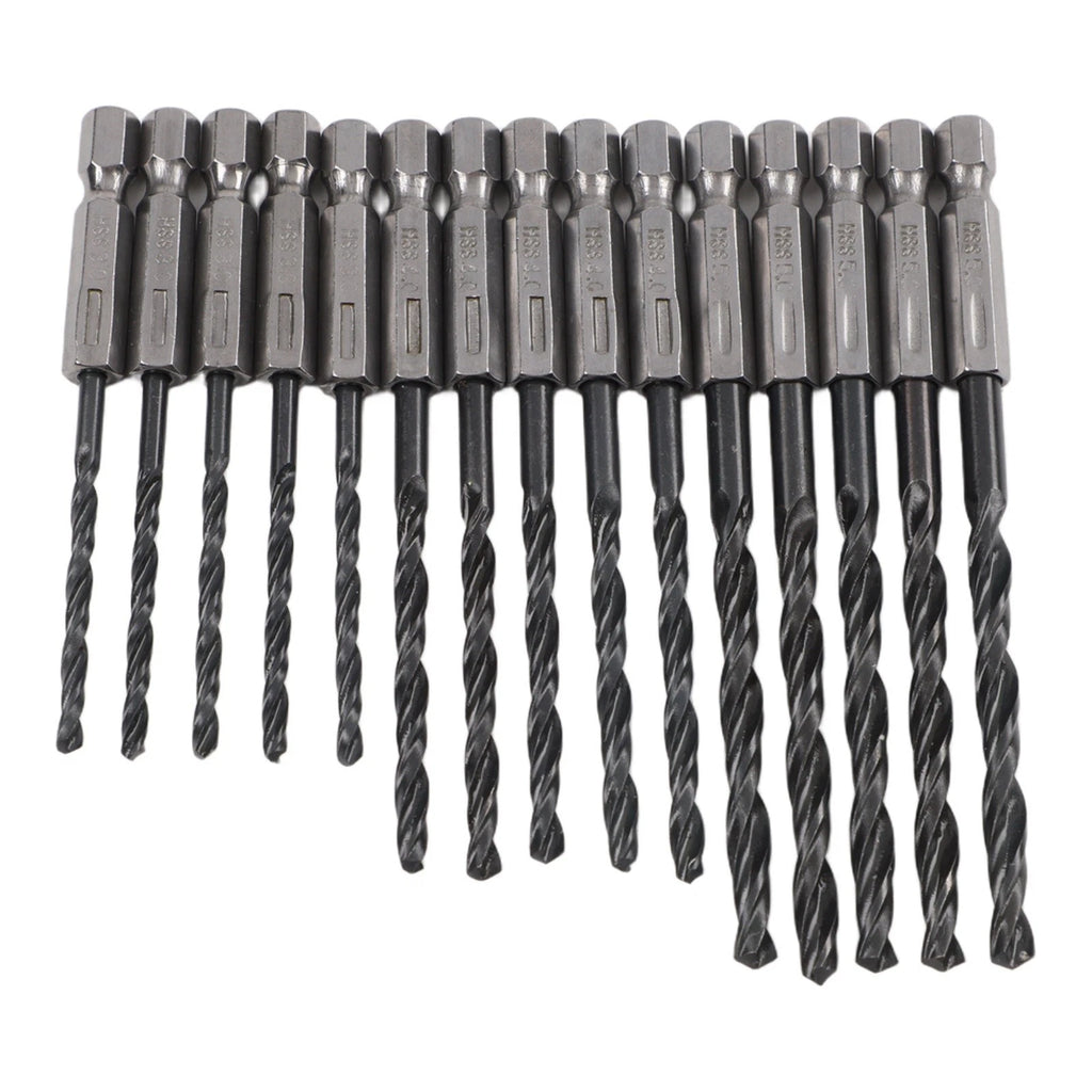 15pcs HSS Nitrogen Black Drill Bit Set with Hex Shank Quick Change
