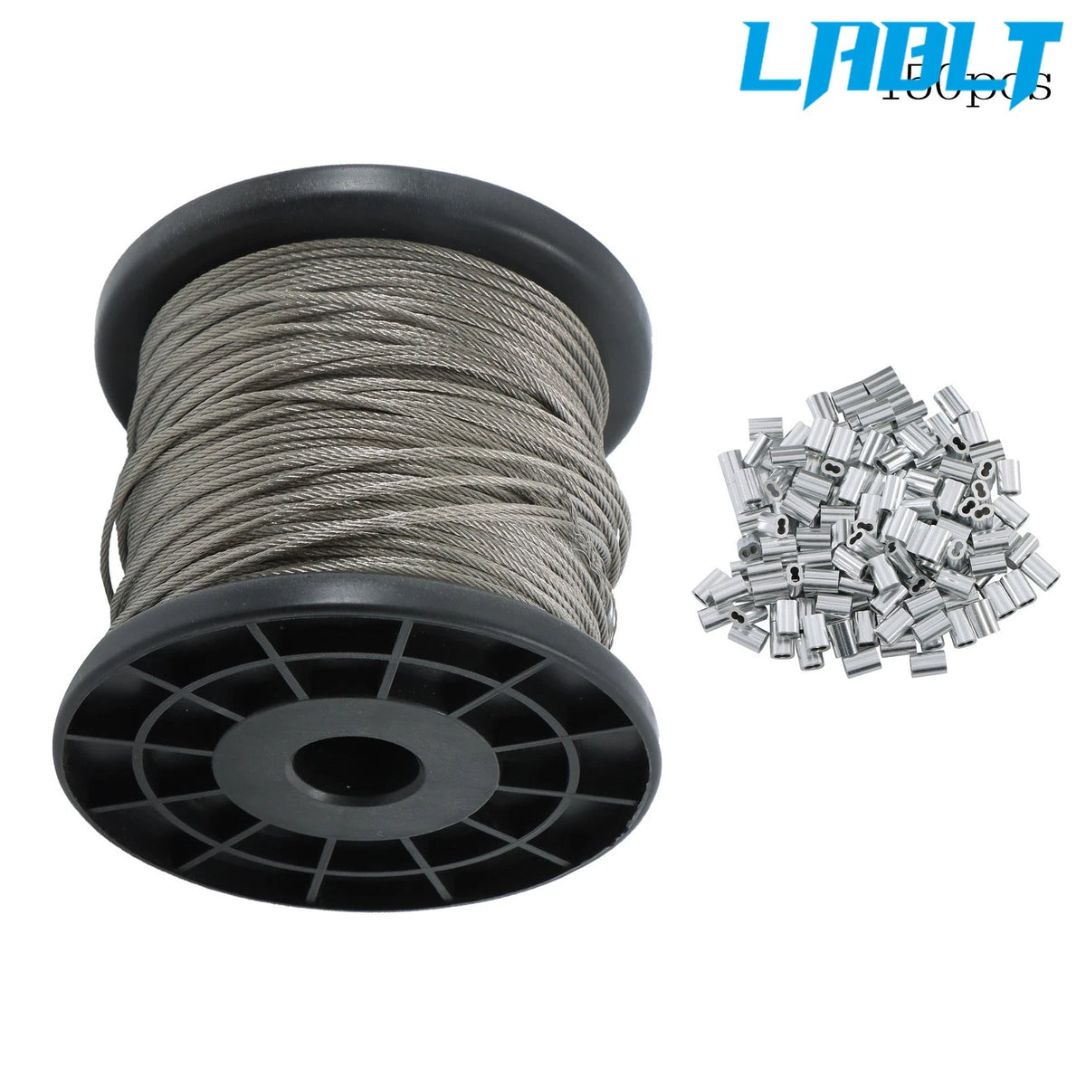 7x7 304 Stainless Steel Wire Rope 328FT with 150 Crimping Sleeves