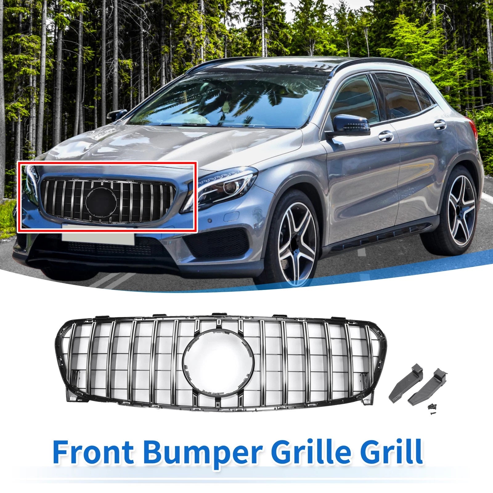 Front Upper Bumper Grille Grill Replacement for Mercedes-Benz GLA Class (2014–2020)