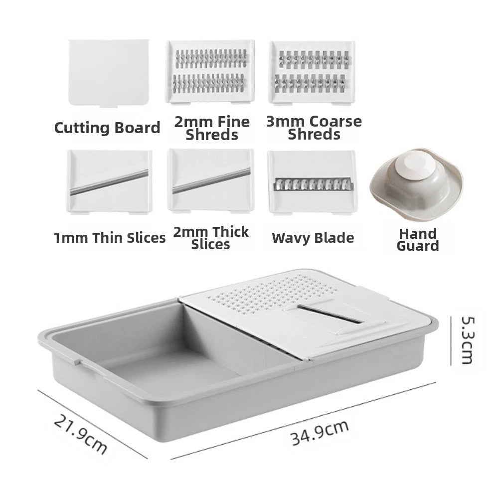 6 in 1 Grater with 5 Blades and Plastic Drain Basket