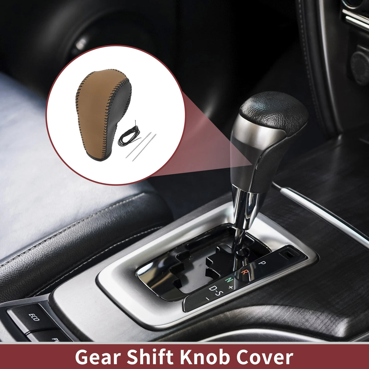 Gear Shift Knob Cover Replacement for Ford Edge (2011–2014) Brown Faux Leather