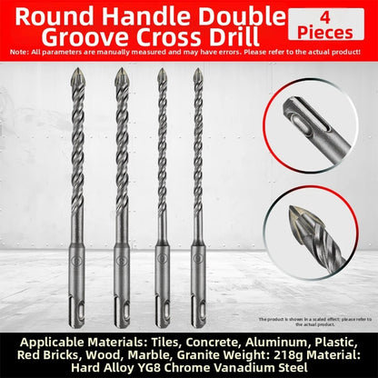 Round Shank Cross Drill Bit for SDSPLUS (Two Holes, Two Grooves)