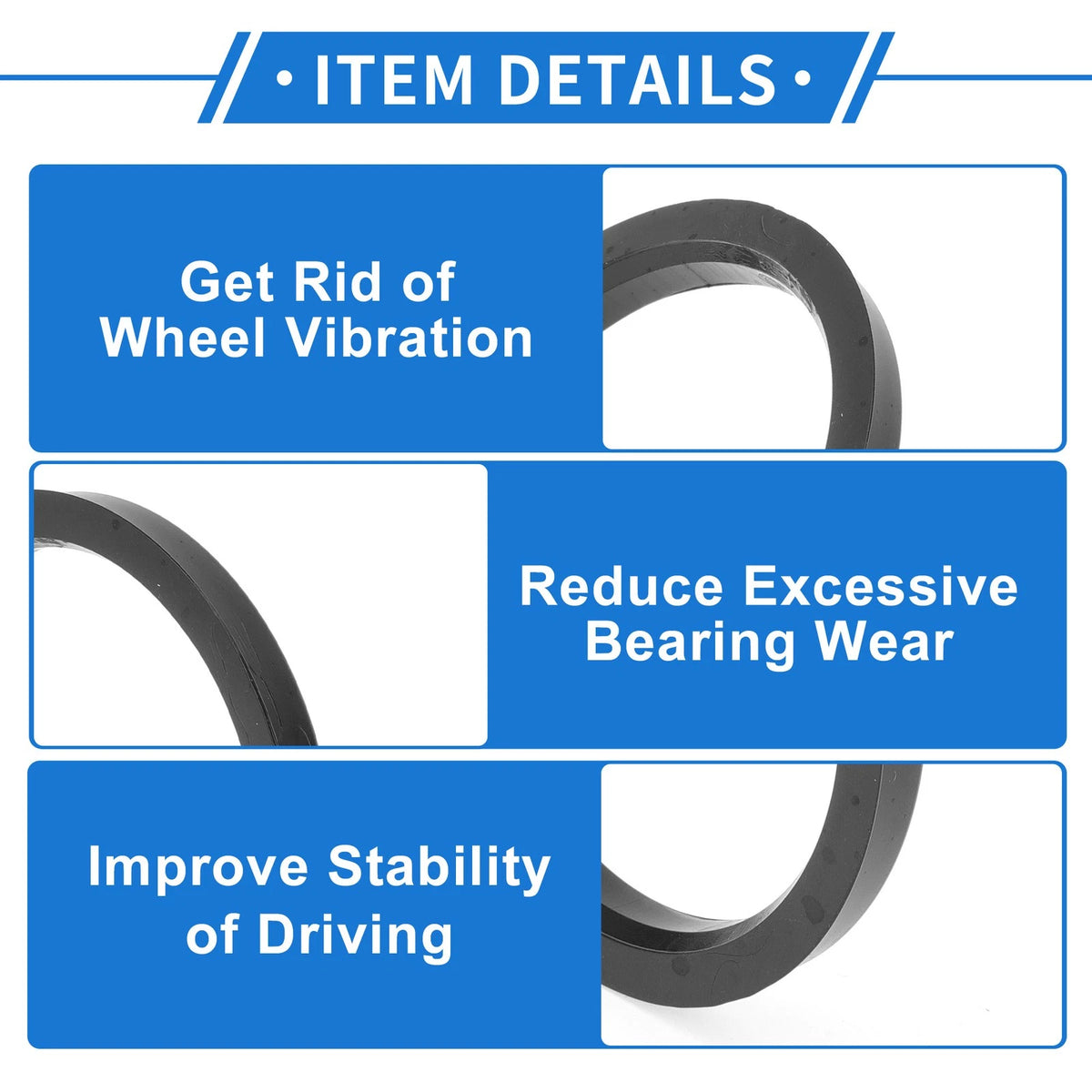 Set of 4 Wheel Hub Centric Rings for Car (93.1mm to 78.1mm) Black Polycarbonate