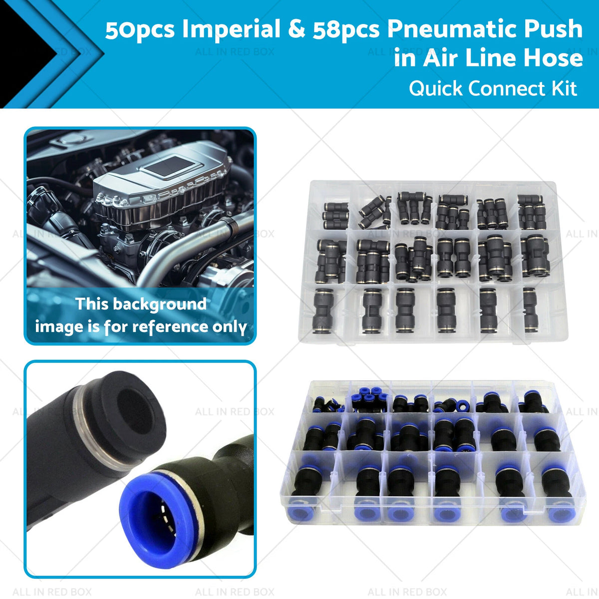 50pcs Pneumatic Push In Air Line Hose Joiner Quick Connect Kit