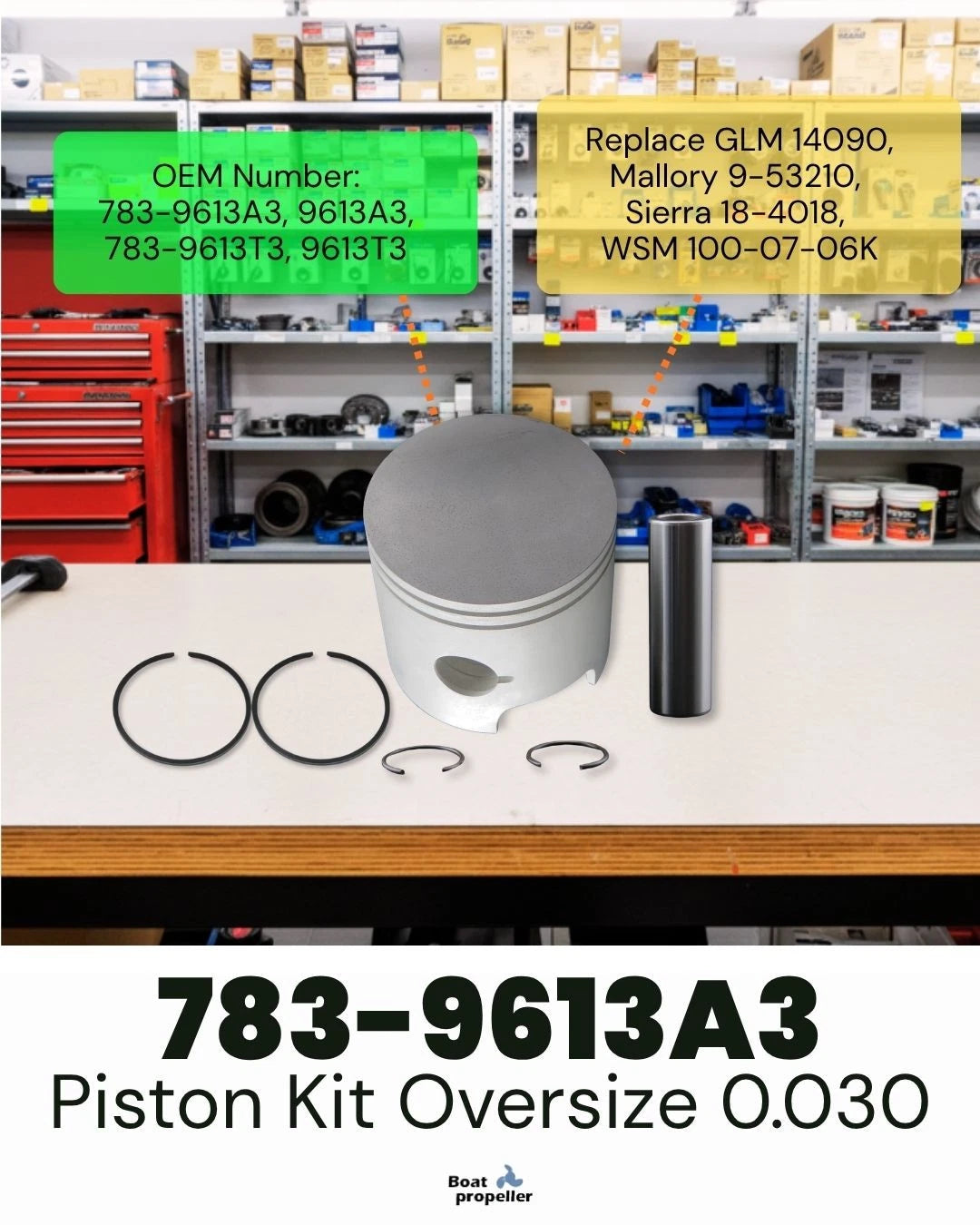 Piston Kit 783-9613A3 9613A3 18-4018 14090 +Ring for Mercury 45-60 HP (N/A)