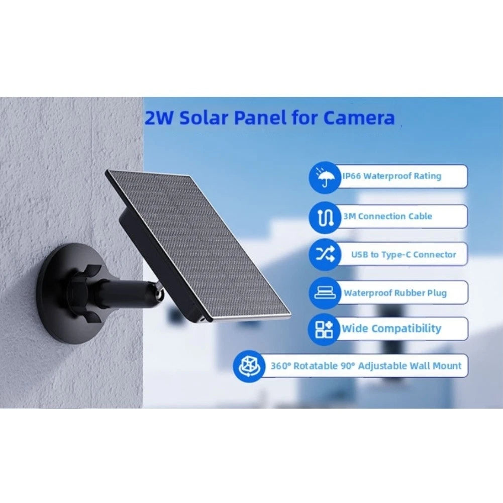 2W Solar Panel Charger with 360° Adjustable Bracket for Outdoor Cameras