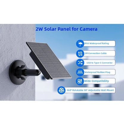 2W Solar Panel Charger with 360° Adjustable Bracket for Outdoor Cameras