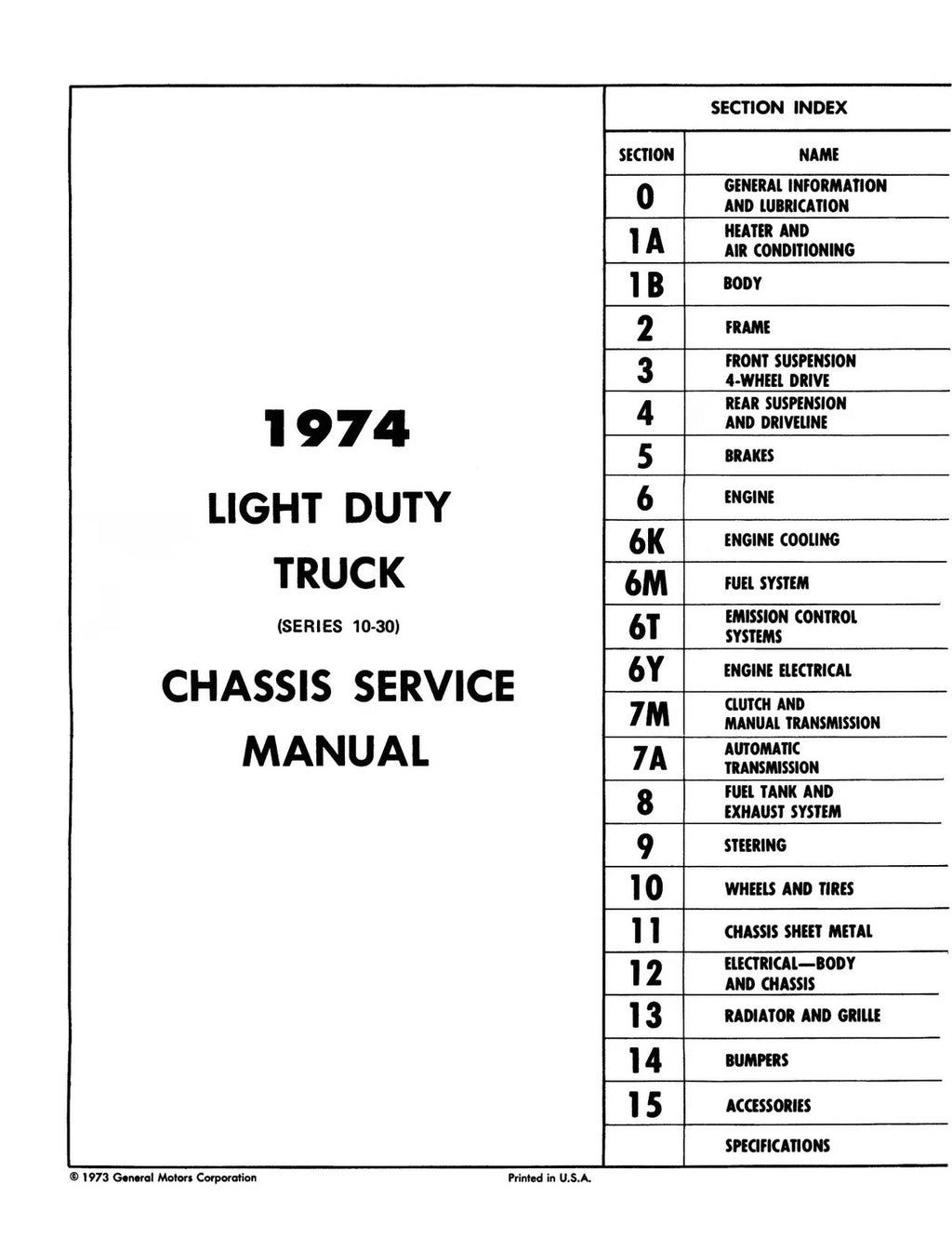 Service Manual for Chevrolet C/K Series & Vans (1974)