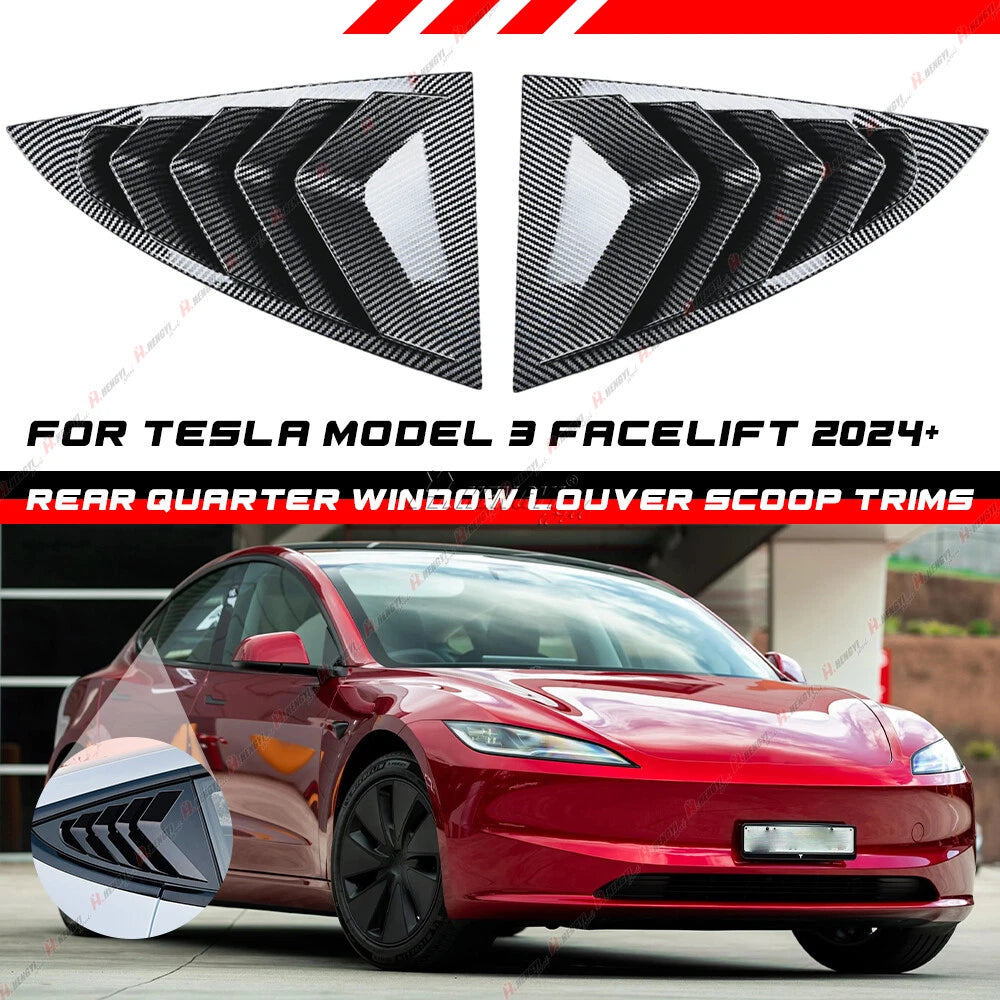 Carbon Look Rear Side Window Louver Shutter Cover for Tesla Model 3 (2024+)