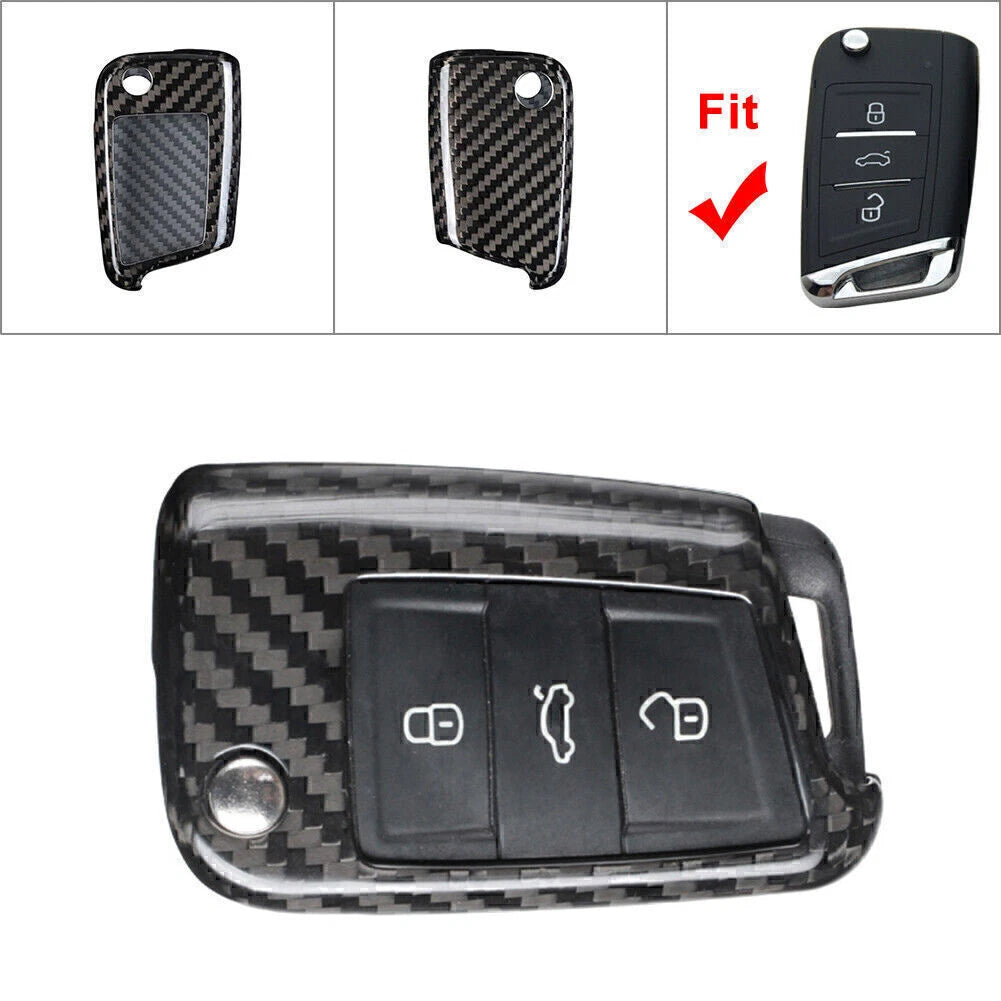 Remote Key Fob Shell Cover for VW Golf Jetta (2015–Present) Carbon Fiber Black