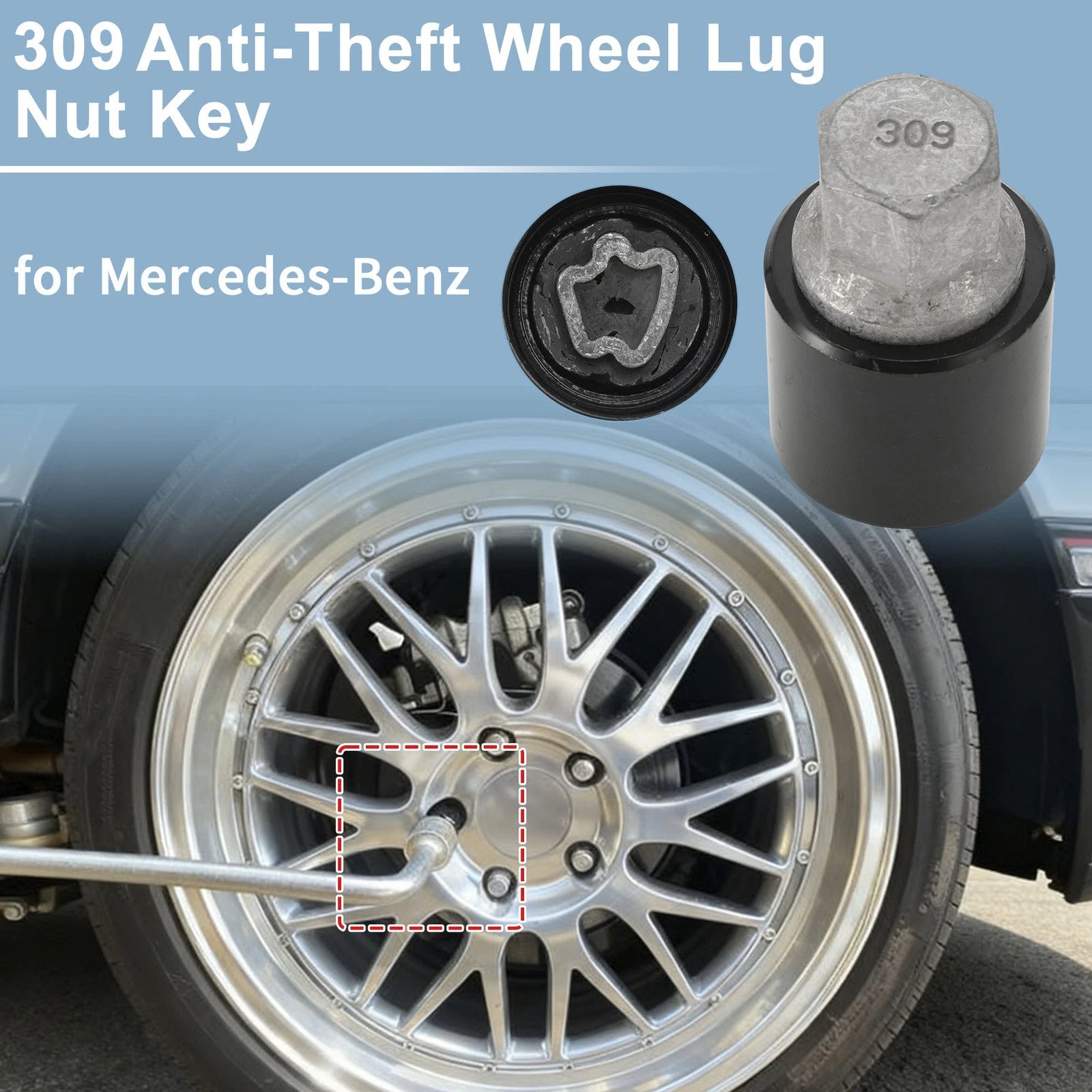 Wheel Lock Lug Nut for Mercedes-Benz (Locking Nut Key Socket Removal Tool)