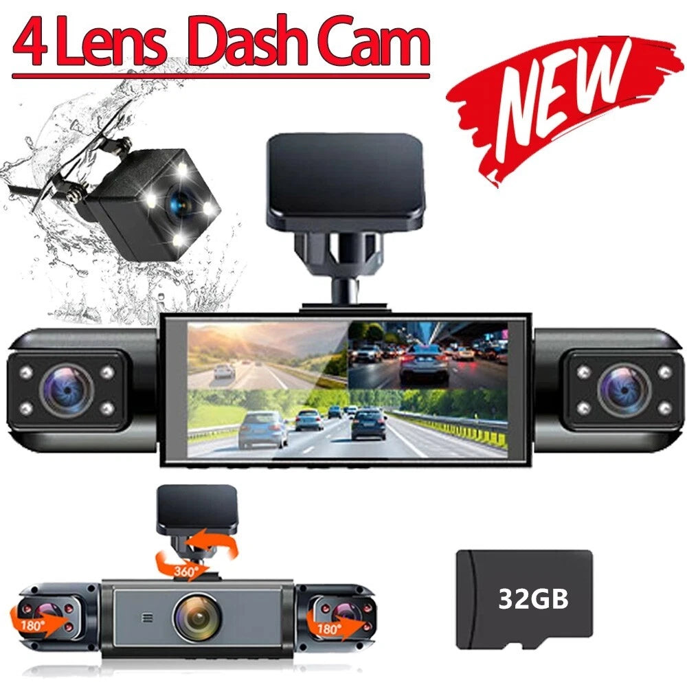 4 Channel Dash Cam for Universal Vehicles (FHD 1080P, 360°)