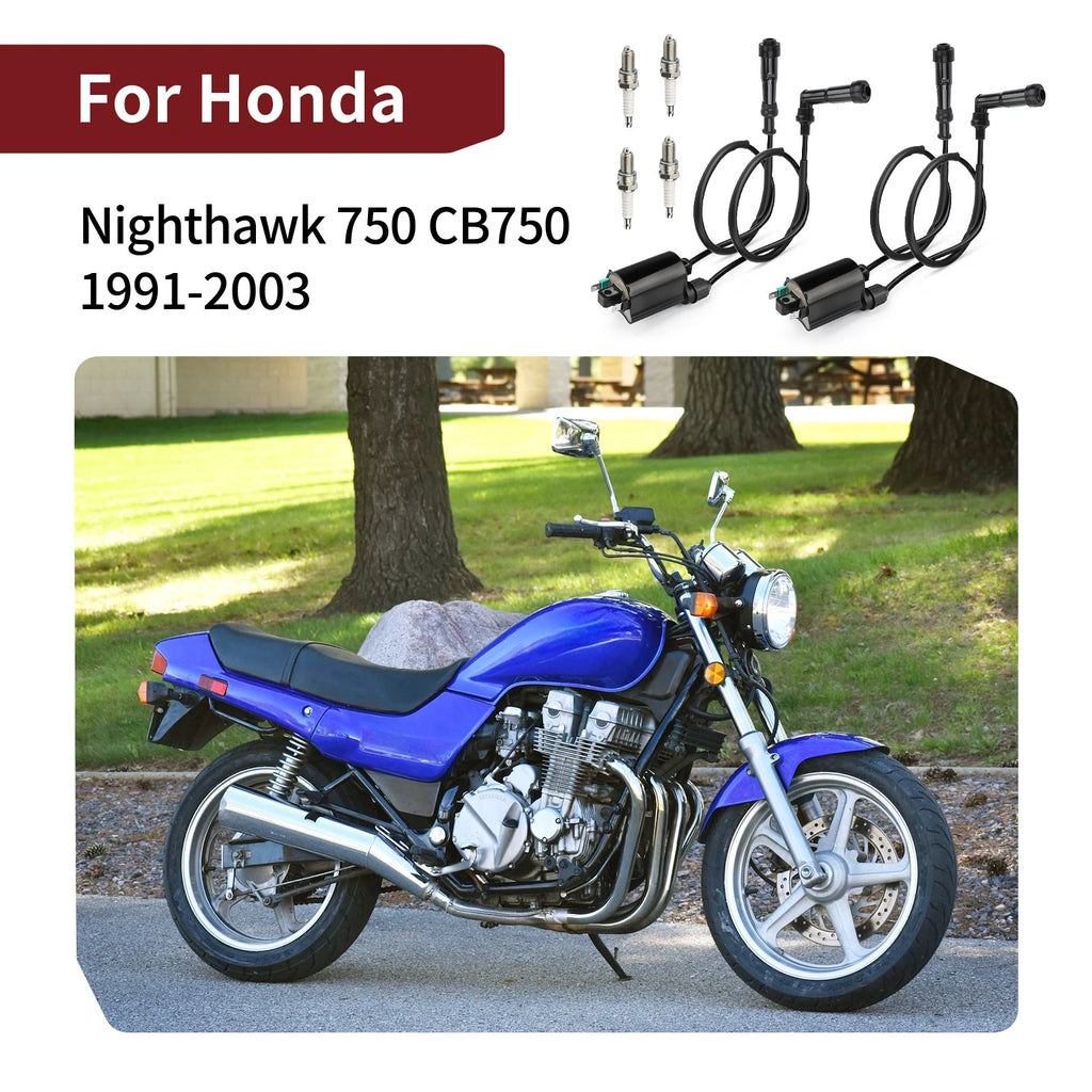Set of 2 Ignition Coils & Spark Plugs for Honda CB750 Nighthawk 750 (1991–2003)