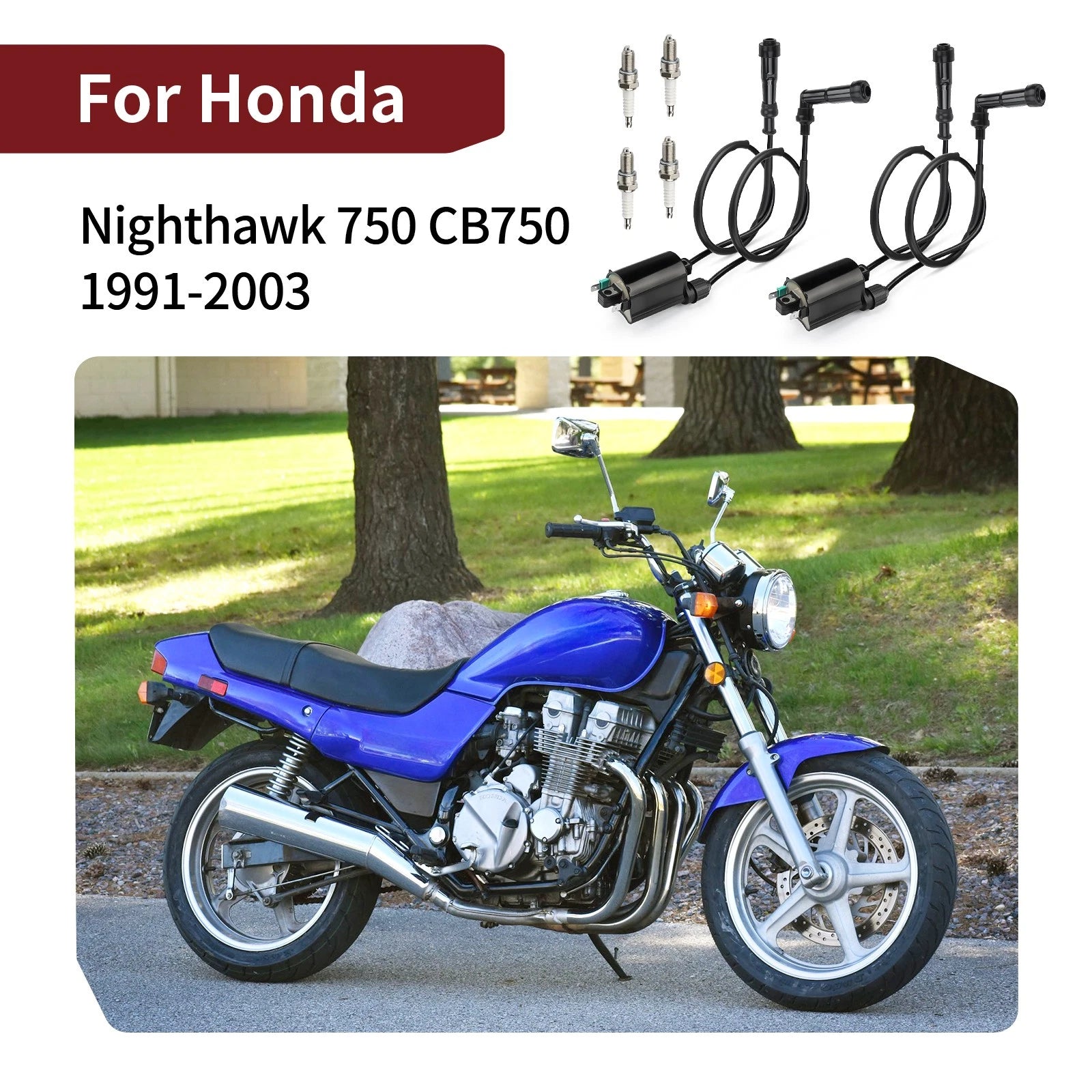 Set of 2 Ignition Coils & Spark Plugs for Honda CB750 Nighthawk 750 (1991–2003)