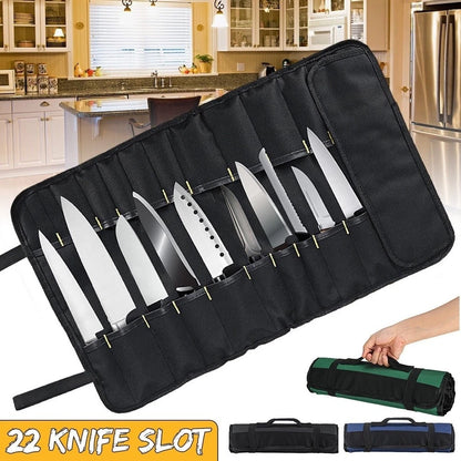22-Slot Cutlery Roll Bag for Chef Use - Portable, Foldable, Oxford Fabric