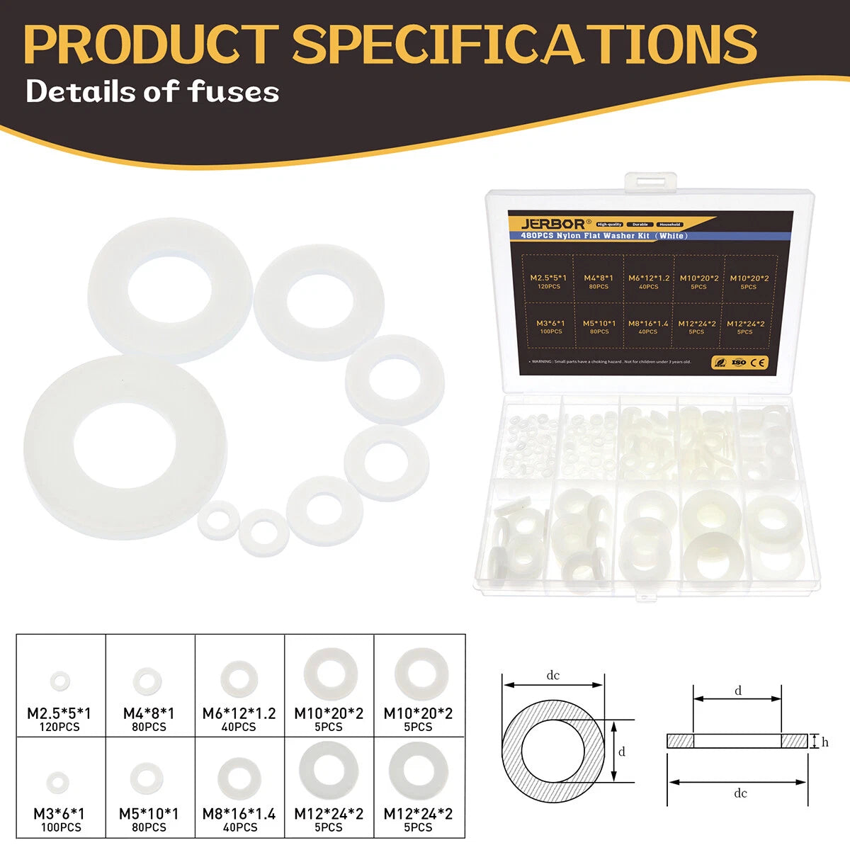 480pcs Plastic Washers for Industrial Fixings (Corrosion-Free)